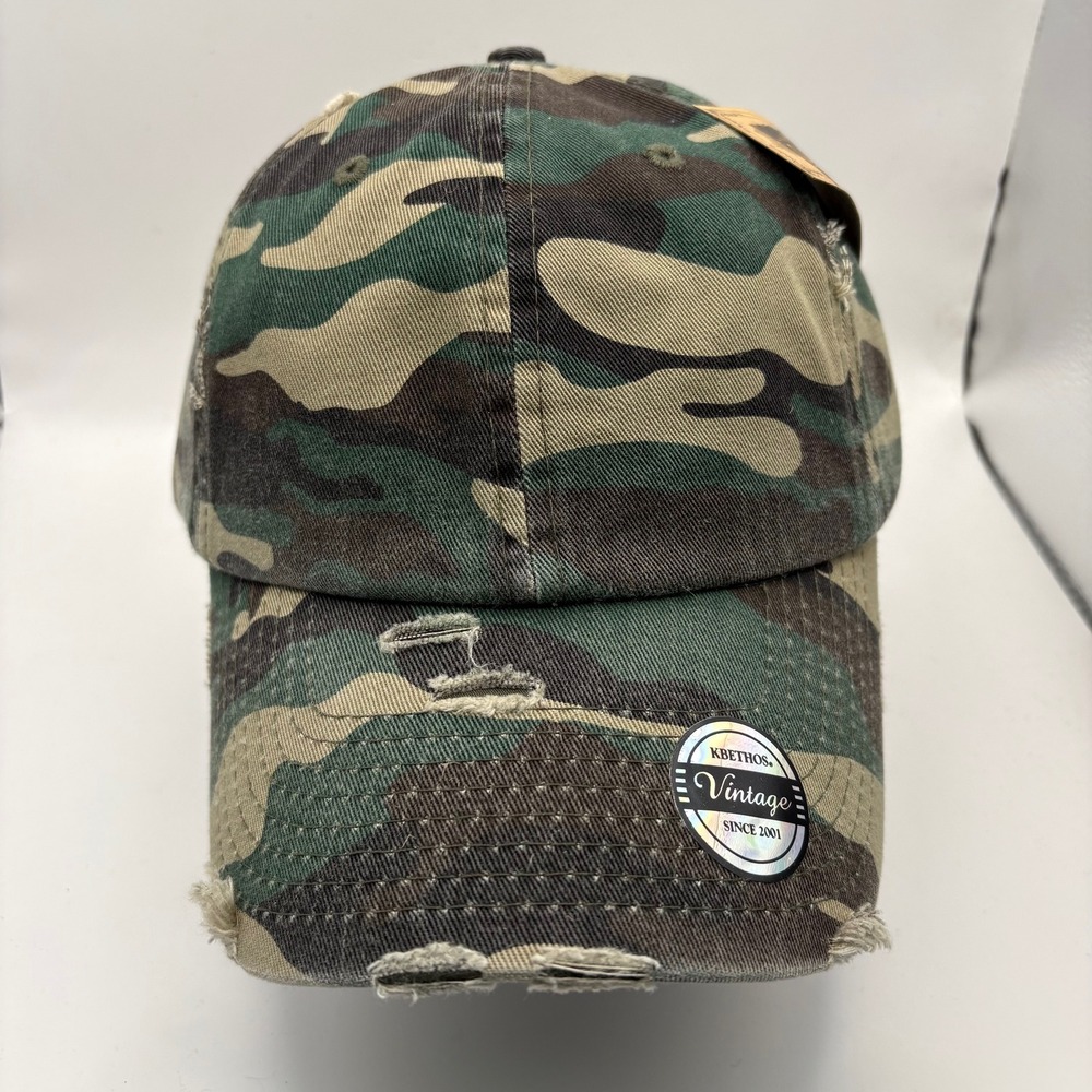 KBETHOS Vintage‎ Camo Distressed Baseball Cap Green Brown Woodland Dad Hat NEW